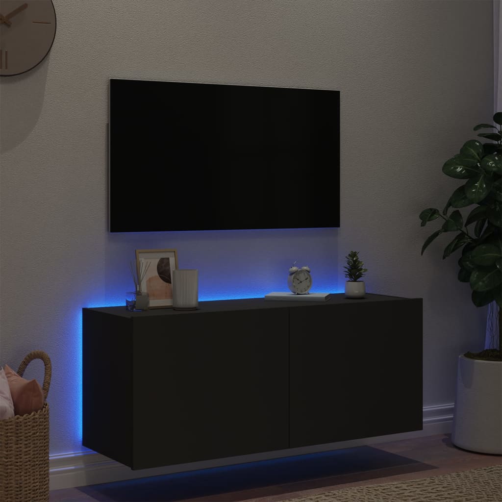 Mobile TV a Parete con Luci LED Nero 100x35x41 cm - homemem39