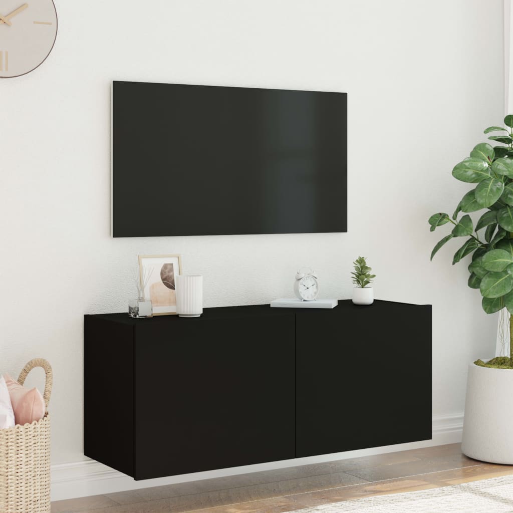 Mobile TV a Parete con Luci LED Nero 100x35x41 cm - homemem39