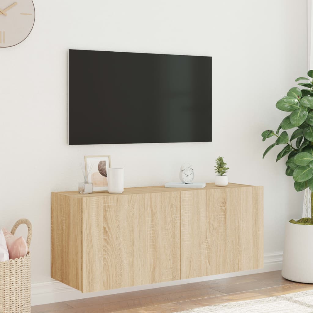 Mobile TV a Parete con Luci LED Rovere Sonoma 100x35x41 cm - homemem39