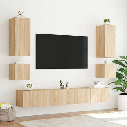 Mobile TV a Parete con Luci LED Rovere Sonoma 100x35x41 cm - homemem39