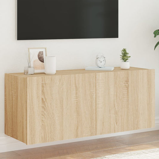 Mobile TV a Parete con Luci LED Rovere Sonoma 100x35x41 cm - homemem39