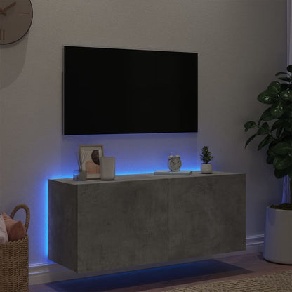 Mobile TV a Parete con Luci LED Grigio Cemento 100x35x41 cm - homemem39