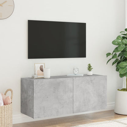 Mobile TV a Parete con Luci LED Grigio Cemento 100x35x41 cm - homemem39