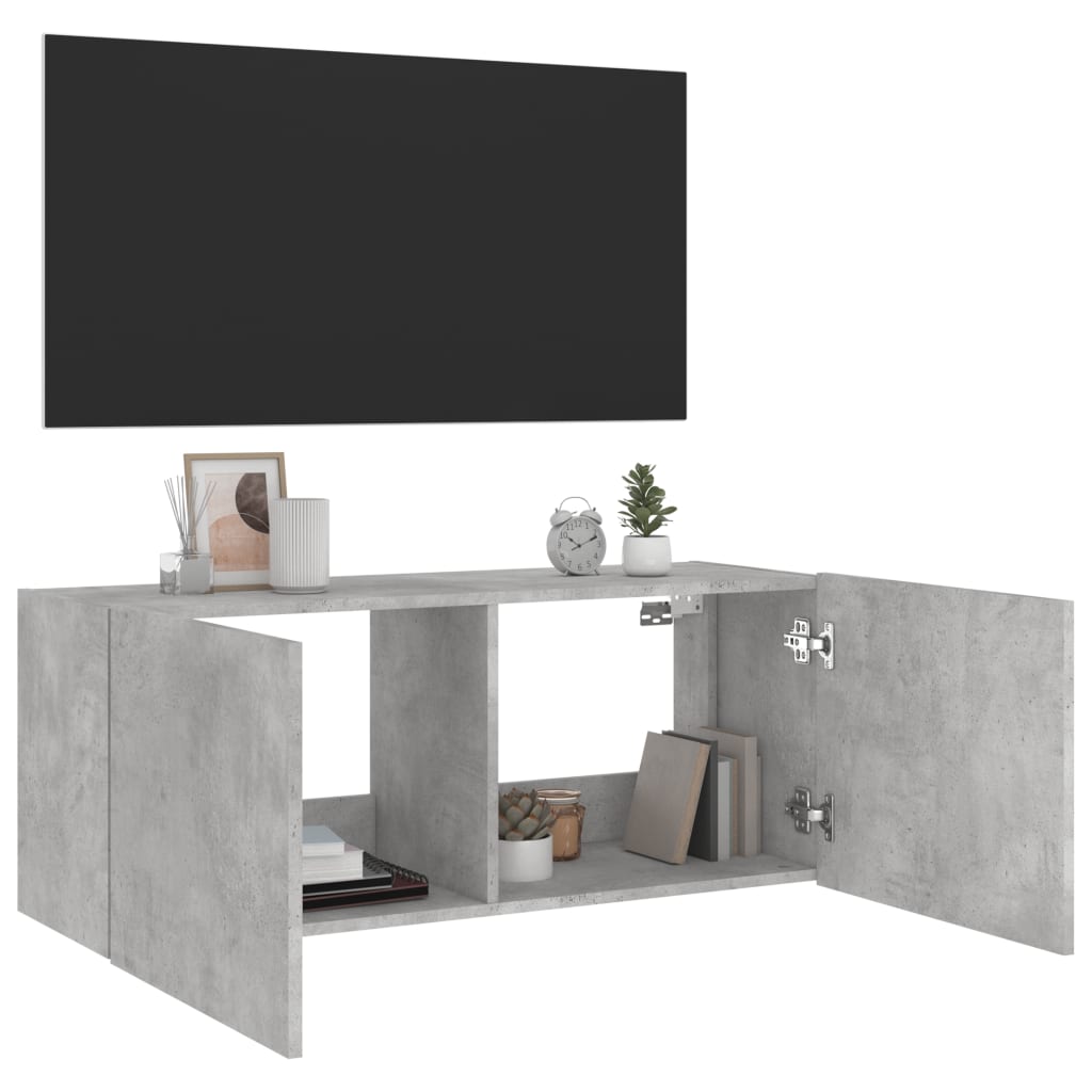 Mobile TV a Parete con Luci LED Grigio Cemento 100x35x41 cm - homemem39