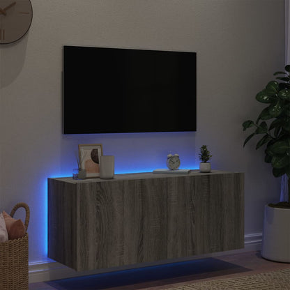 Mobile TV a Parete con Luci LED Grigio Sonoma 100x35x41 cm - homemem39