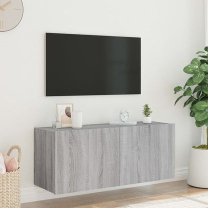 Mobile TV a Parete con Luci LED Grigio Sonoma 100x35x41 cm - homemem39