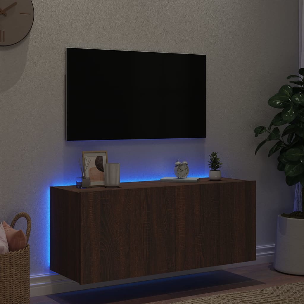 Mobile TV a Parete con Luci LED Rovere Marrone 100x35x41 cm - homemem39