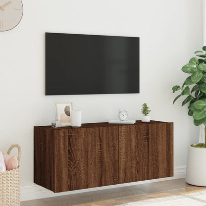 Mobile TV a Parete con Luci LED Rovere Marrone 100x35x41 cm - homemem39