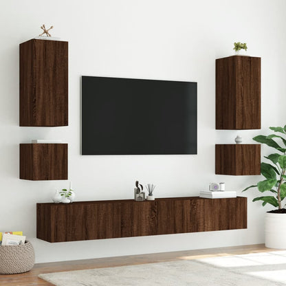 Mobile TV a Parete con Luci LED Rovere Marrone 100x35x41 cm - homemem39