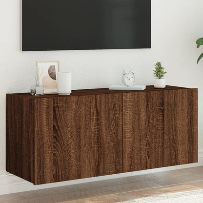 Mobile TV a Parete con Luci LED Rovere Marrone 100x35x41 cm - homemem39