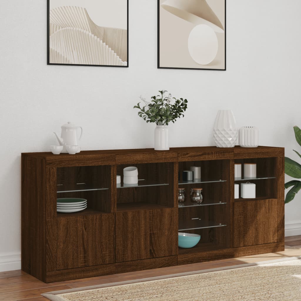 Credenza con Luci LED Rovere Marrone 164x37x67 cm - homemem39