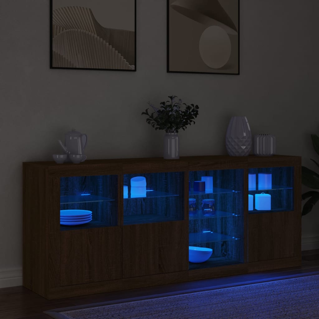 Credenza con Luci LED Rovere Marrone 164x37x67 cm - homemem39