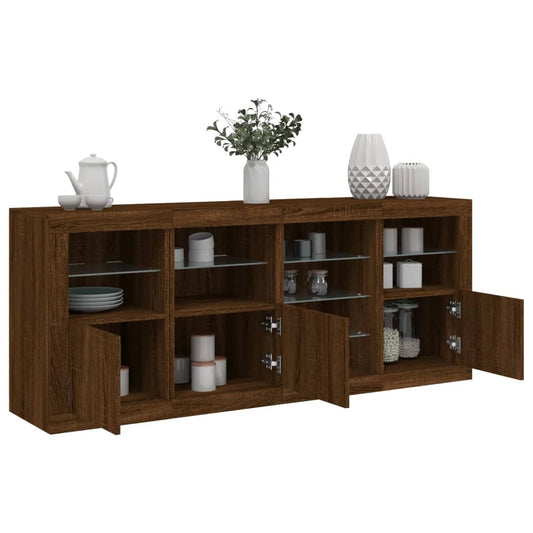 Credenza con Luci LED Rovere Marrone 164x37x67 cm - homemem39