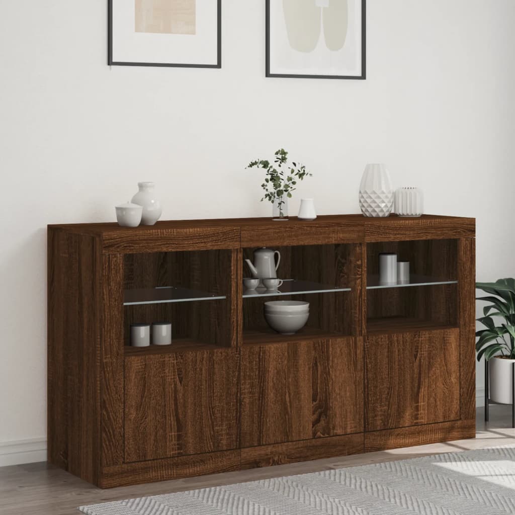 Credenza con Luci LED Rovere Marrone 123x37x67 cm - homemem39