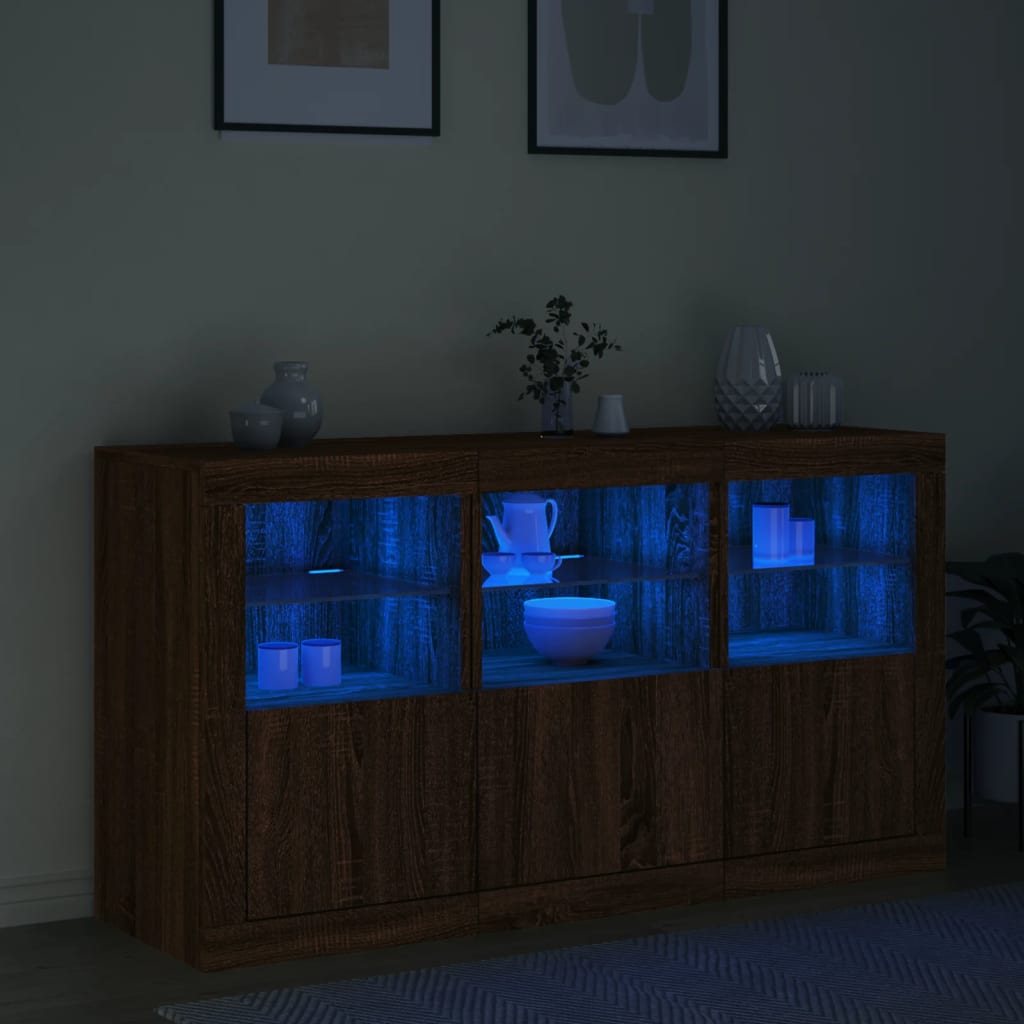 Credenza con Luci LED Rovere Marrone 123x37x67 cm - homemem39