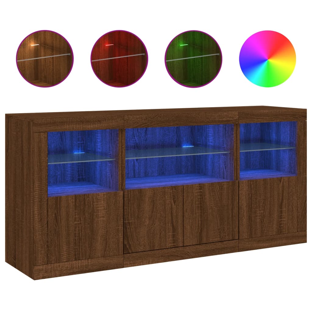 Credenza con Luci LED Rovere Marrone 142,5x37x67 cm - homemem39