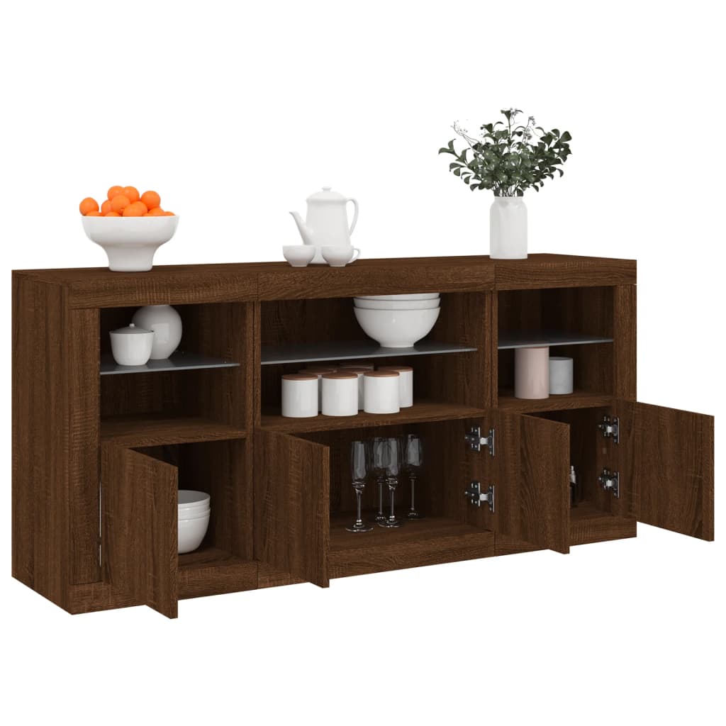 Credenza con Luci LED Rovere Marrone 142,5x37x67 cm - homemem39