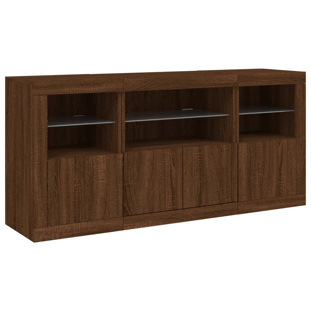 Credenza con Luci LED Rovere Marrone 142,5x37x67 cm - homemem39