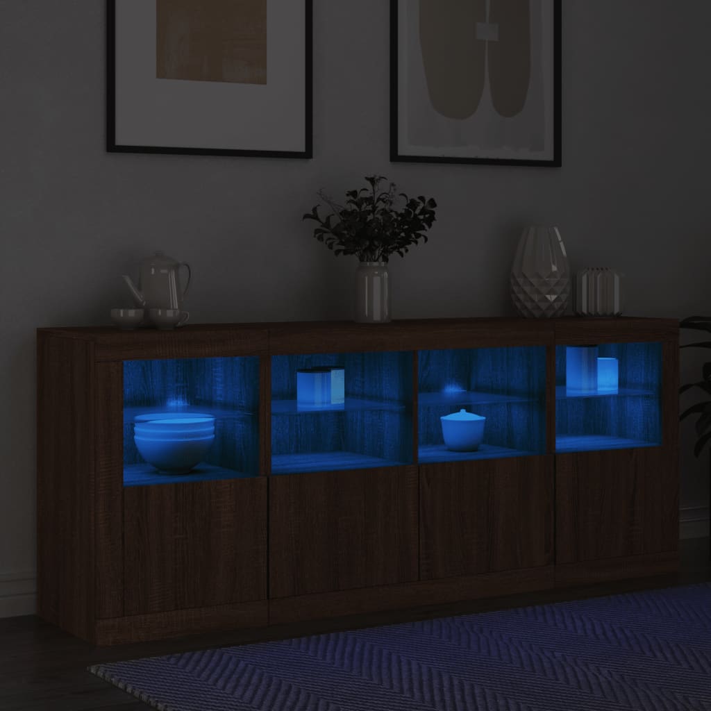 Credenza con Luci LED Rovere Marrone 163x37x67 cm - homemem39