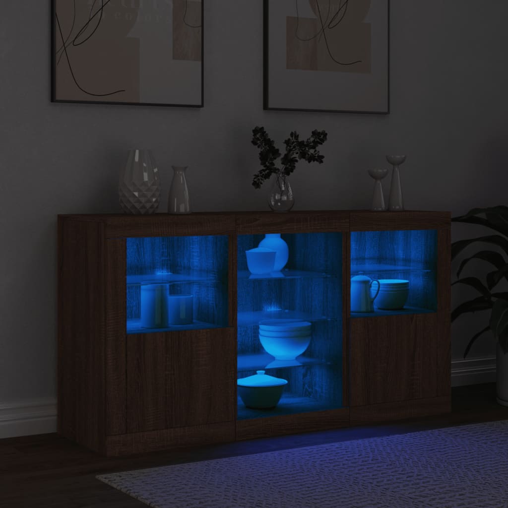 Credenza con Luci LED Rovere Marrone 123x37x67 cm - homemem39