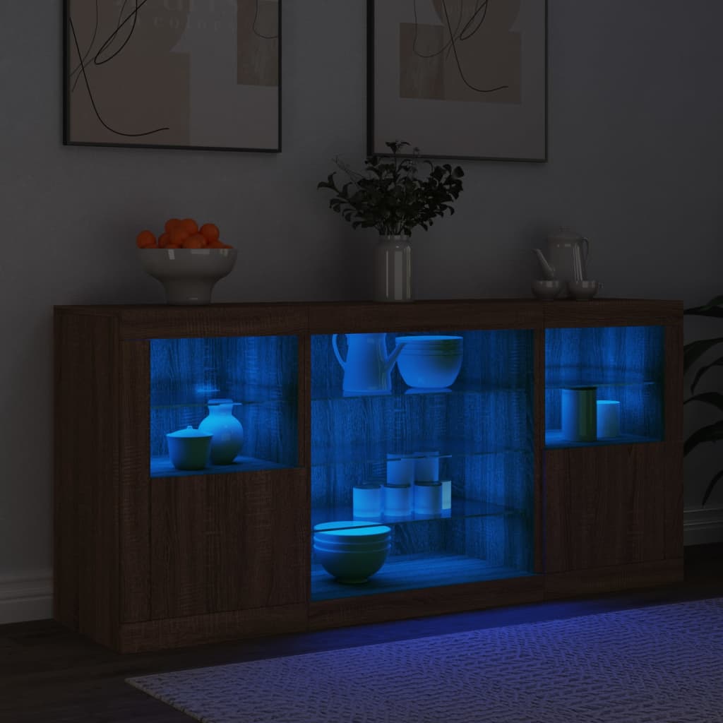 Credenza con Luci LED Rovere Marrone 142,5x37x67 cm - homemem39