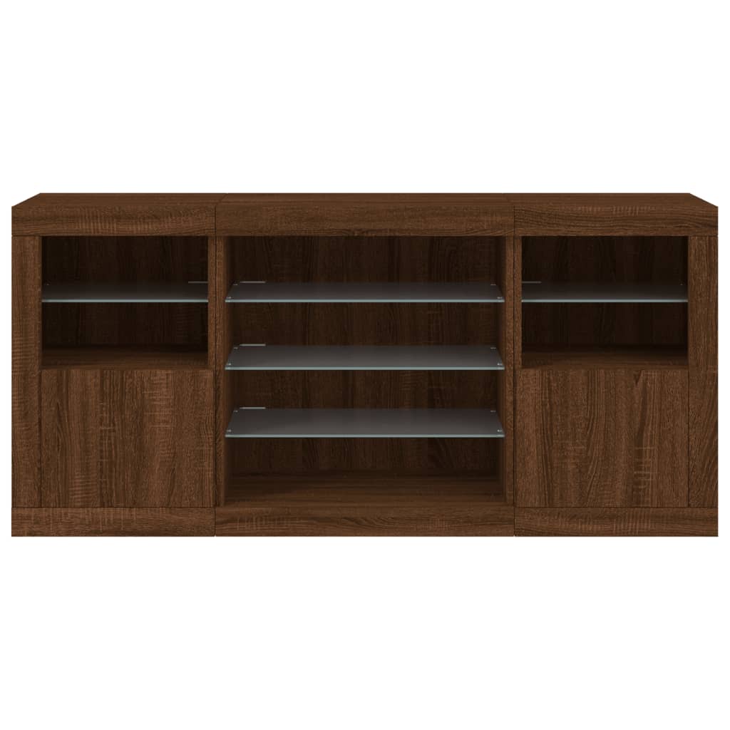 Credenza con Luci LED Rovere Marrone 142,5x37x67 cm - homemem39