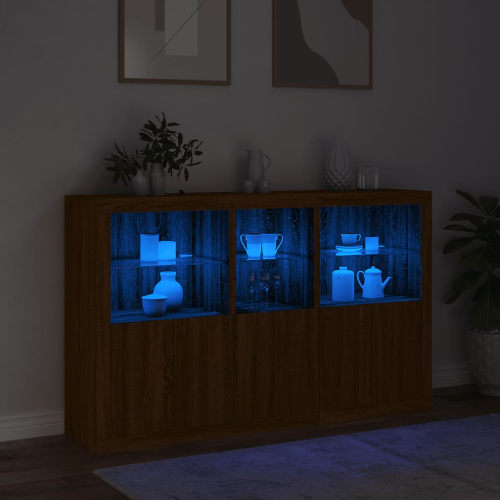 Credenza con Luci LED Rovere Marrone 162x37x100 cm - homemem39