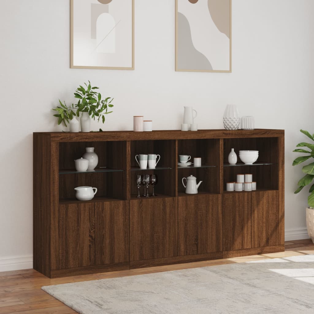 Credenza con Luci LED Rovere Marrone 202x37x100 cm - homemem39