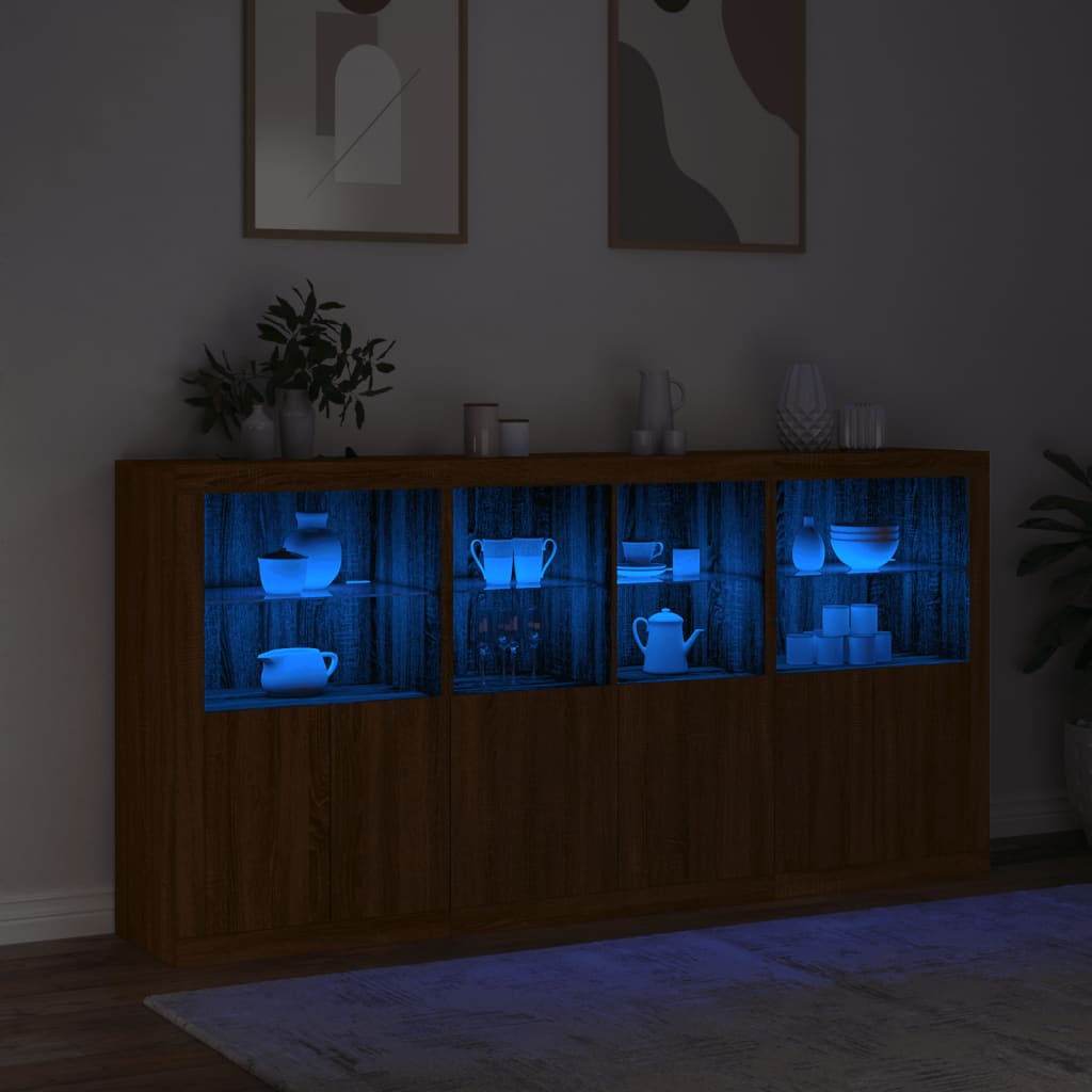 Credenza con Luci LED Rovere Marrone 202x37x100 cm - homemem39