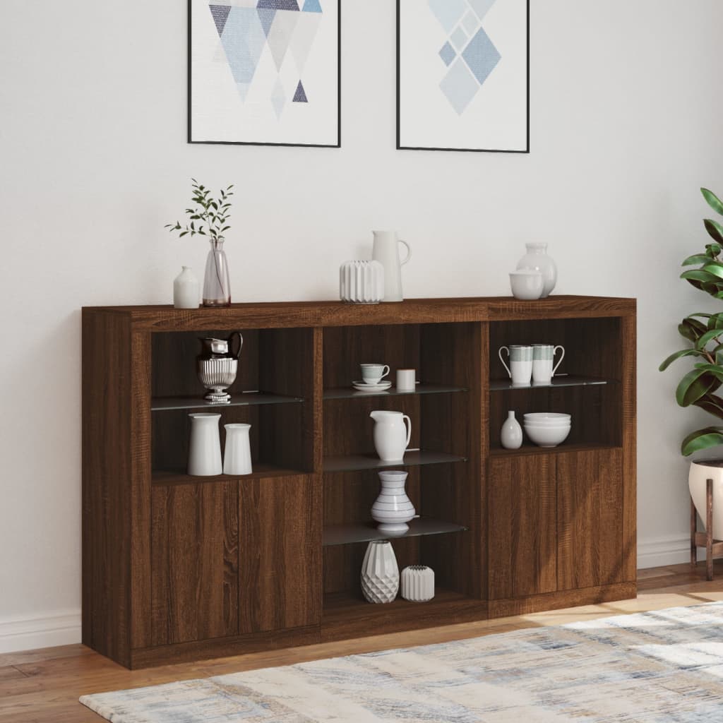 Credenza con Luci LED Rovere Marrone 181,5x37x100 cm - homemem39