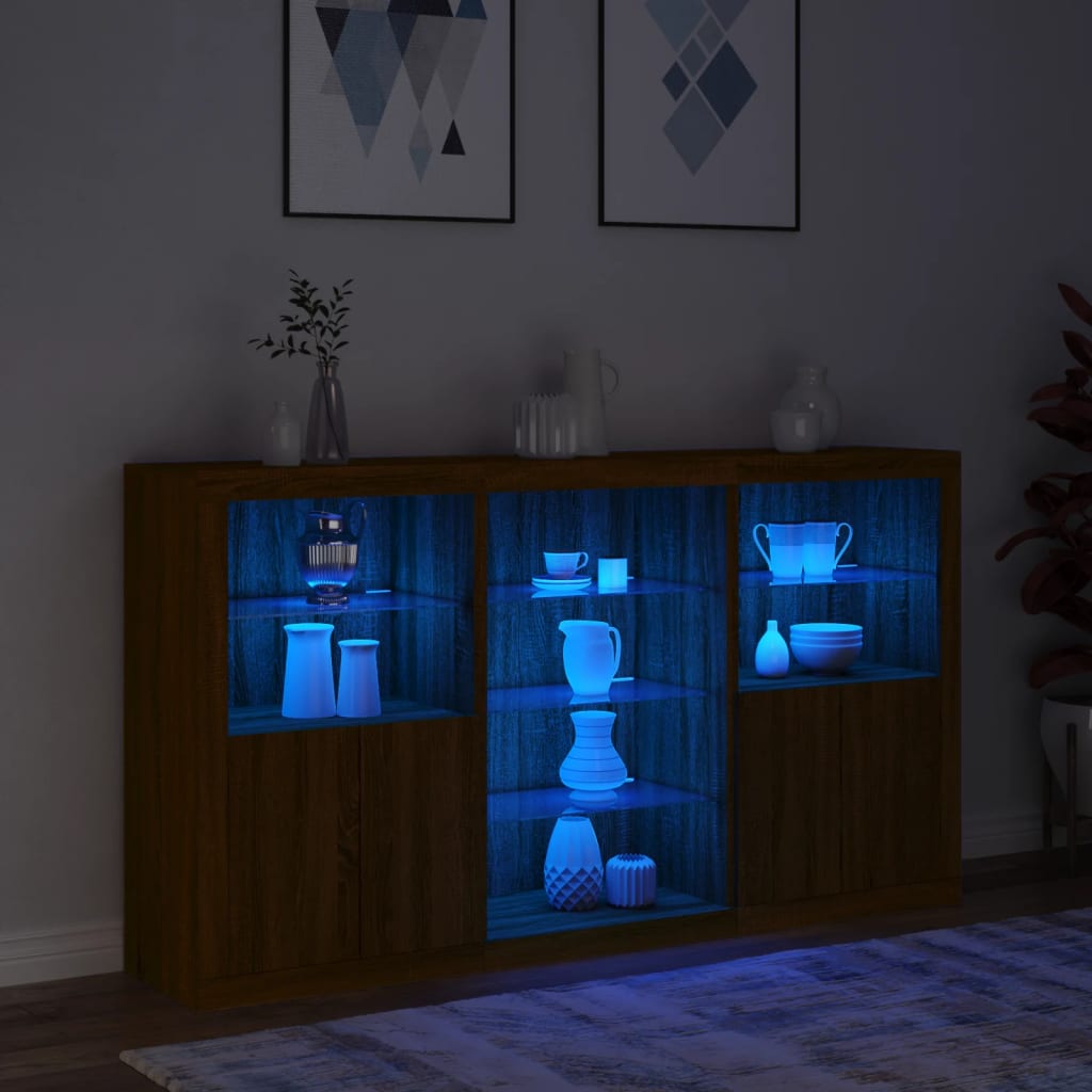 Credenza con Luci LED Rovere Marrone 181,5x37x100 cm - homemem39