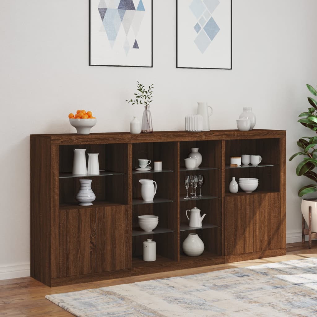 Credenza con Luci LED Rovere Marrone 202x37x100 cm - homemem39