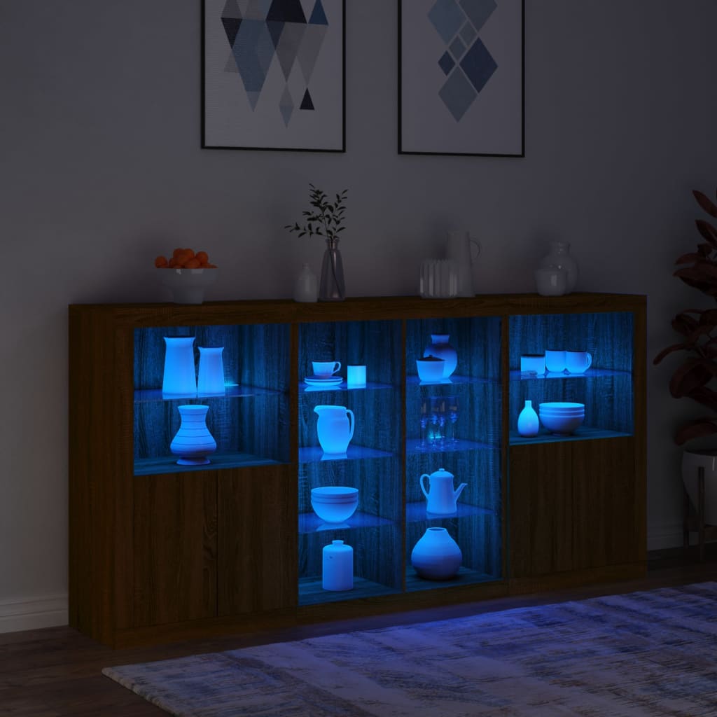 Credenza con Luci LED Rovere Marrone 202x37x100 cm - homemem39