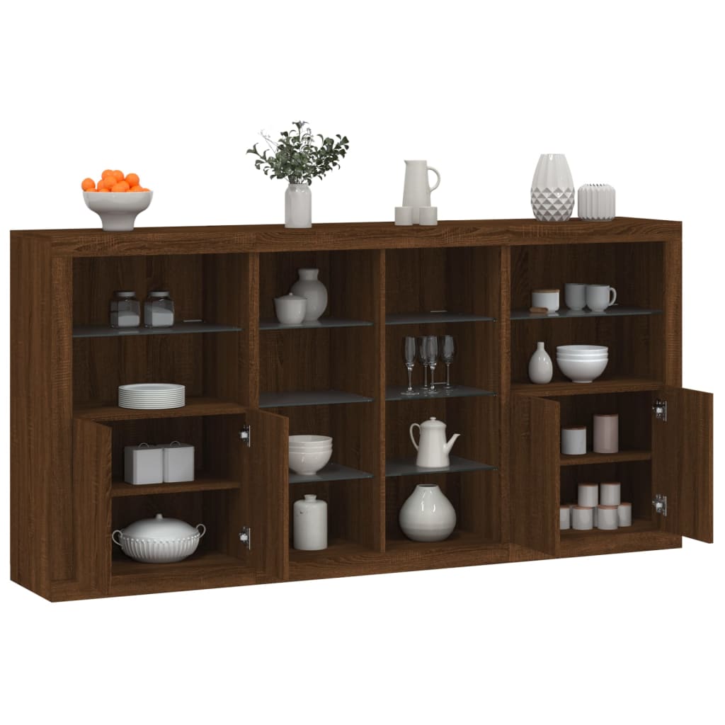 Credenza con Luci LED Rovere Marrone 202x37x100 cm - homemem39