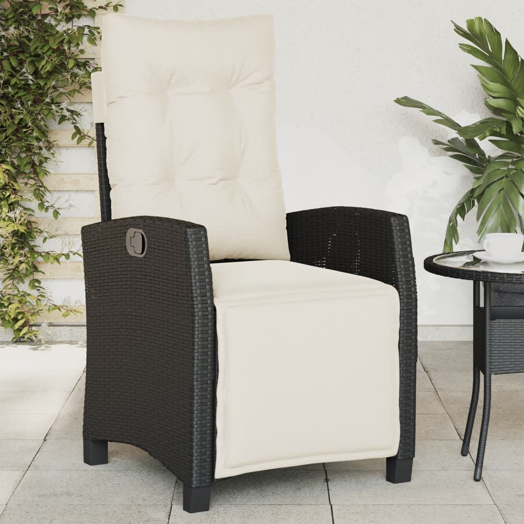 Sedia Reclinabile da Giardino con Poggiapiedi Nera Polyrattan - homemem39