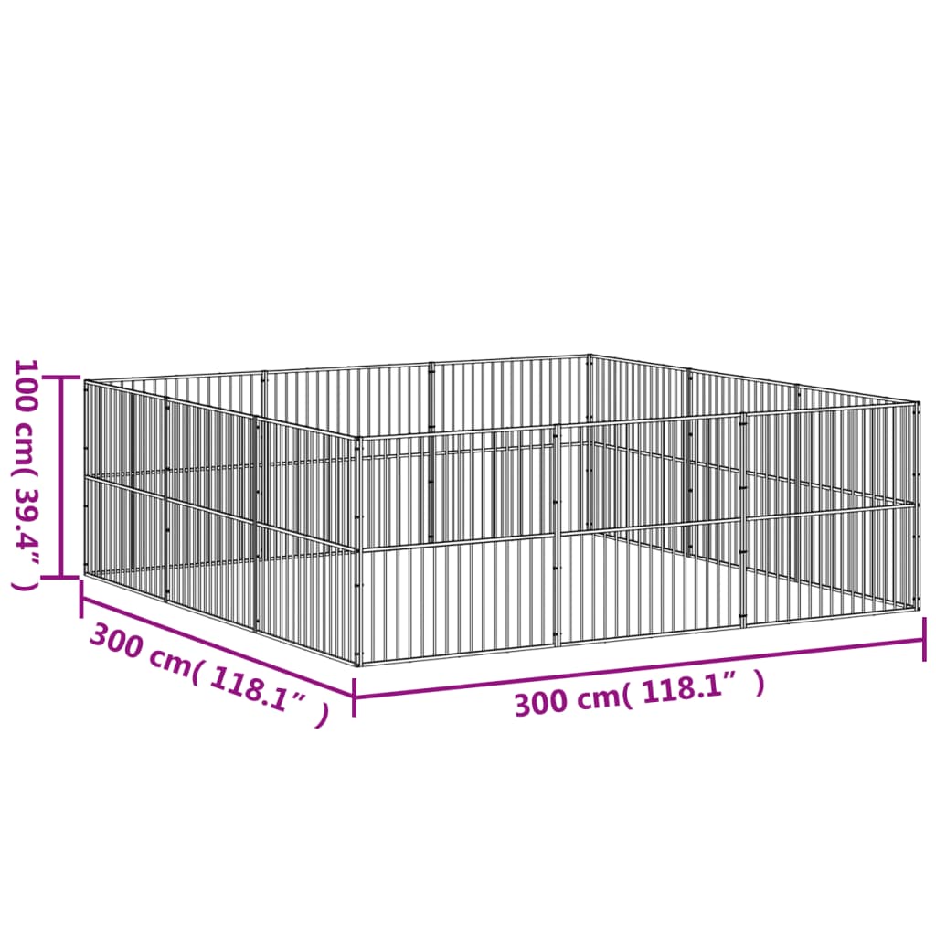 Box per Cani 12 Pannelli Nero Acciaio Zincato - homemem39