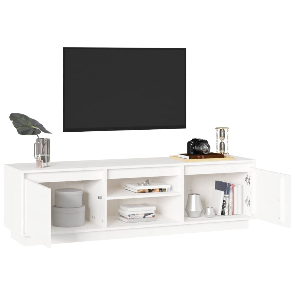 Mobile Porta TV Bianco 140x35x40 cm in Legno Massello di Pino - homemem39