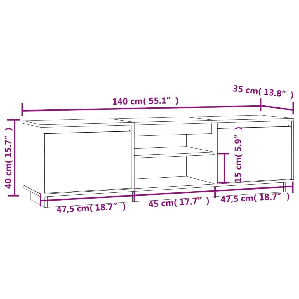 Mobile Porta TV Bianco 140x35x40 cm in Legno Massello di Pino - homemem39