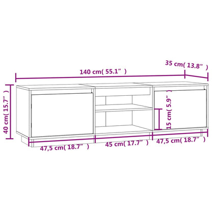 Mobile Porta TV Bianco 140x35x40 cm in Legno Massello di Pino - homemem39