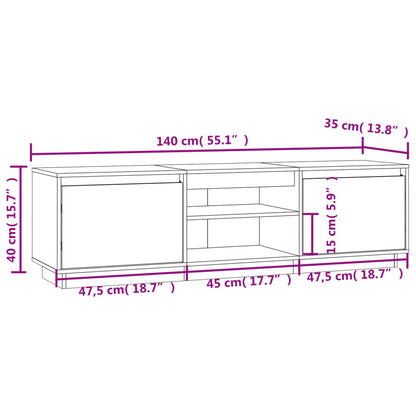 Mobile Porta TV Nero 140x35x40 cm in Legno Massello di Pino - homemem39