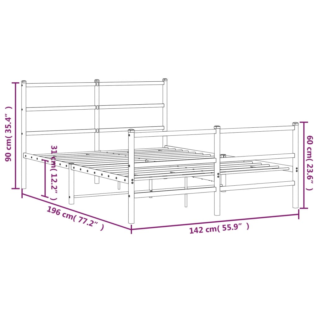 Giroletto con Testiera e Pediera Metallo Nero 135x190 cm - homemem39