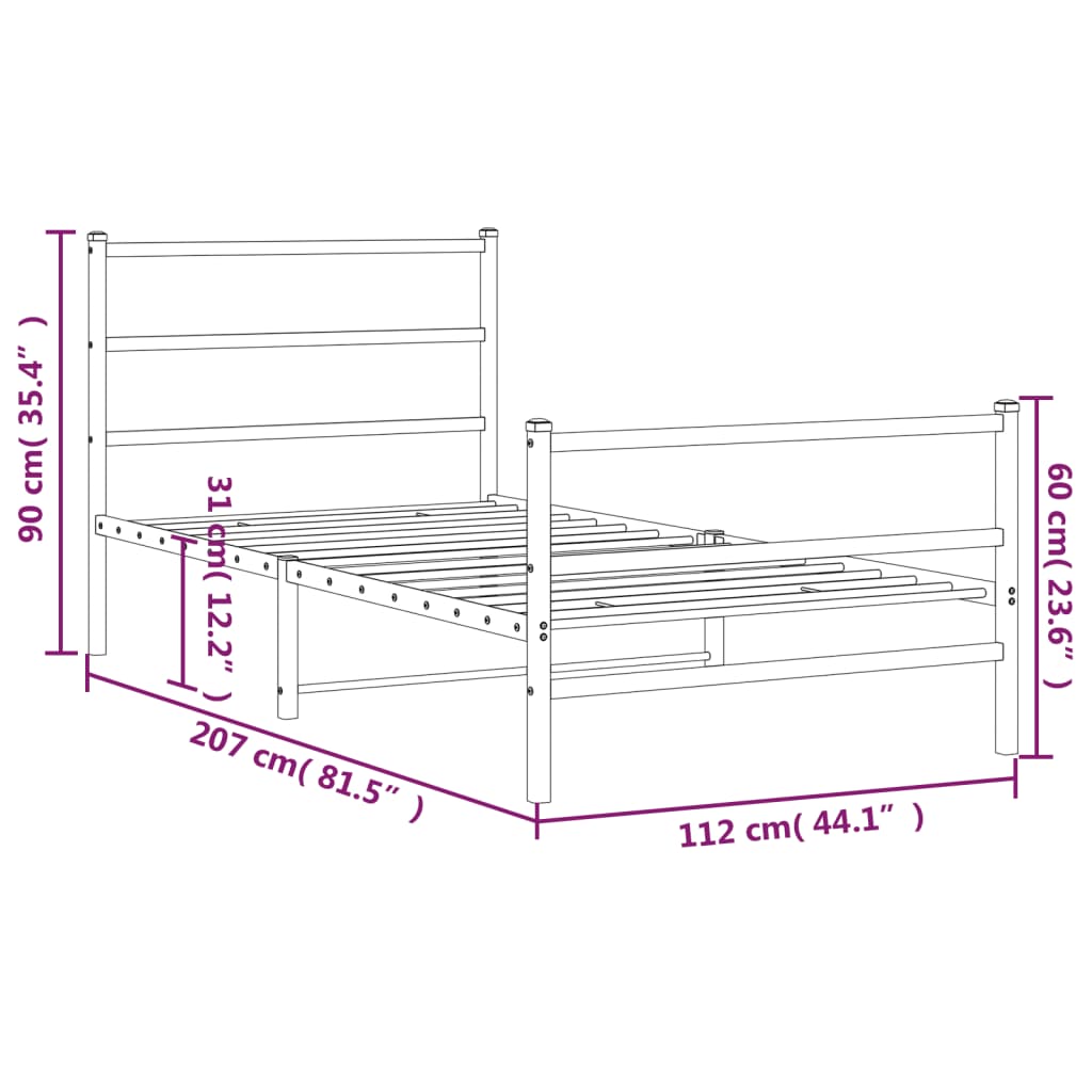 Giroletto con Testiera e Pediera Metallo Bianco 107x203 cm - homemem39