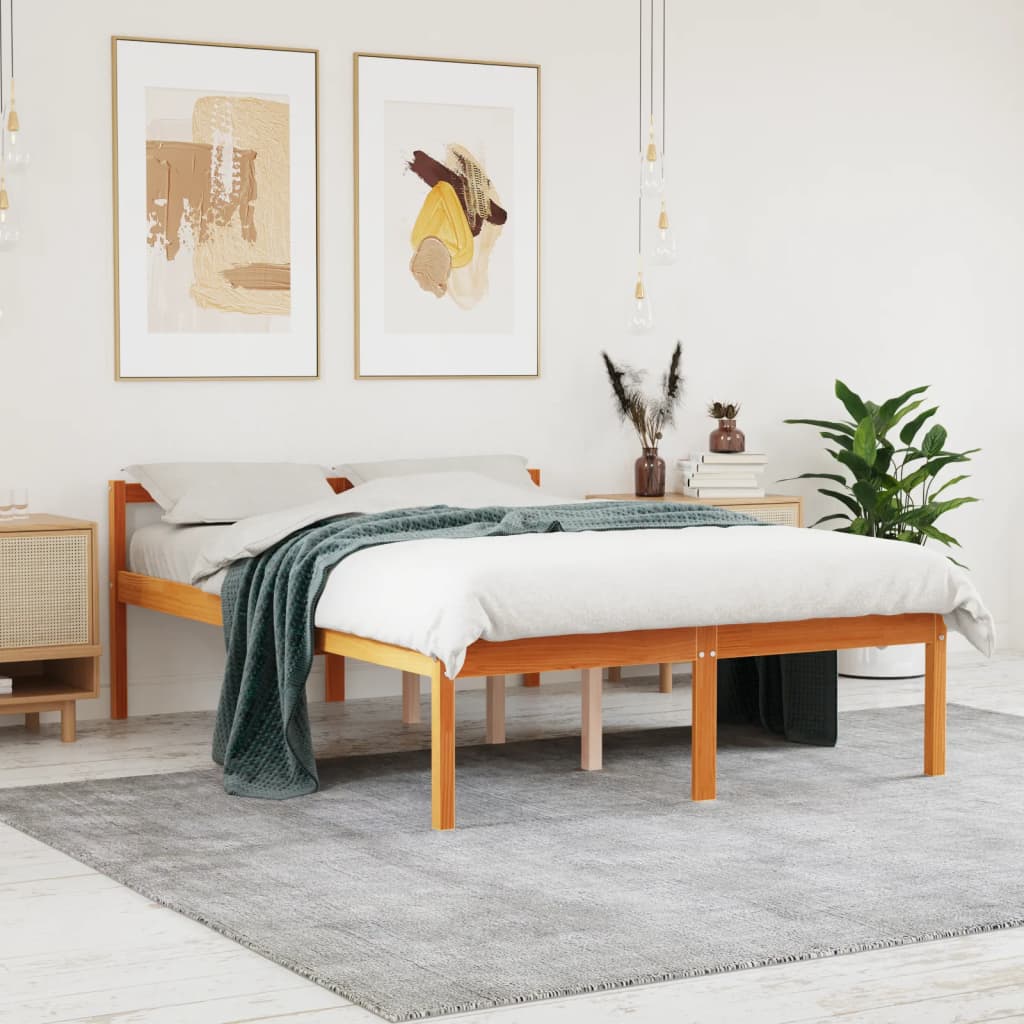 Letto per Anziani Marrone Cera 135x190 cm Legno Massello Pino - homemem39