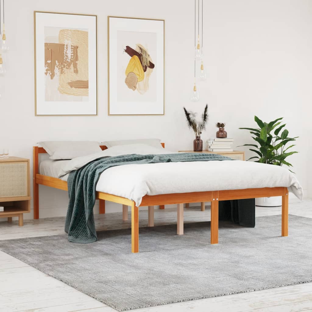 Letto per Anziani Marrone Cera 140x190 cm Legno Massello Pino - homemem39