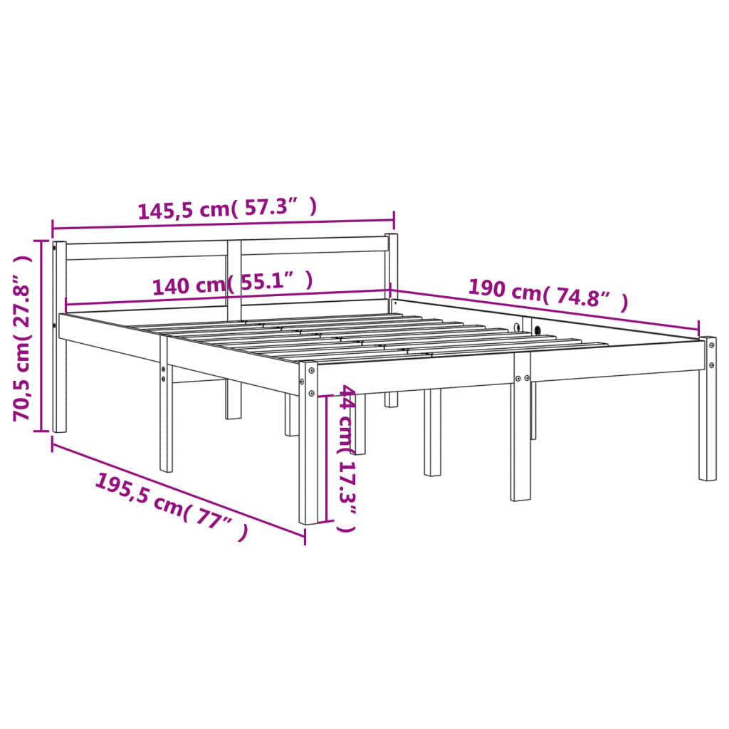 Letto per Anziani Marrone Cera 140x190 cm Legno Massello Pino - homemem39