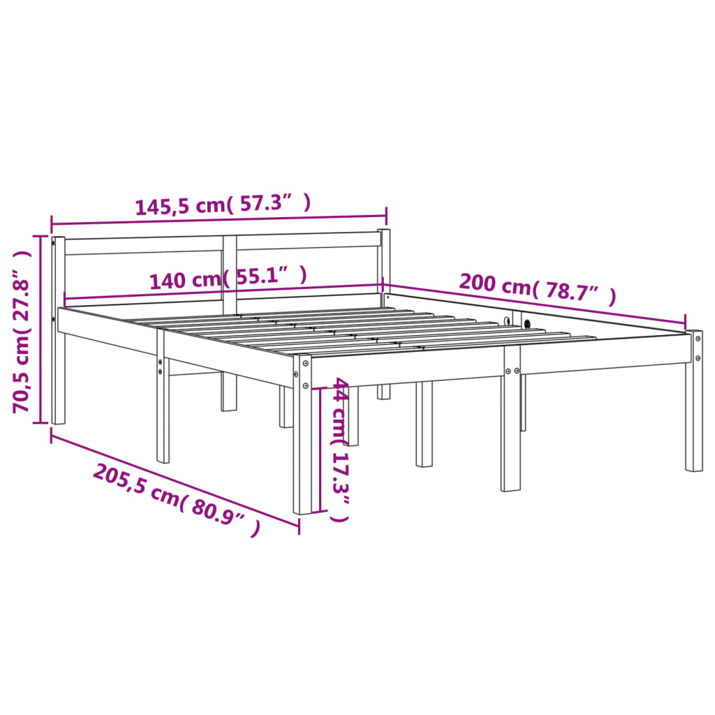 Letto per Anziani Marrone Cera 140x200cm Legno Massello di Pino - homemem39