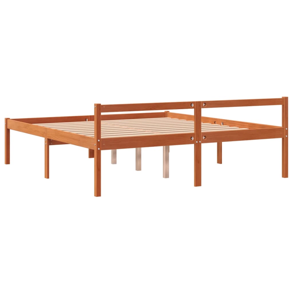 Letto per Anziani Marrone Cera 150x200cm Legno Massello di Pino - homemem39