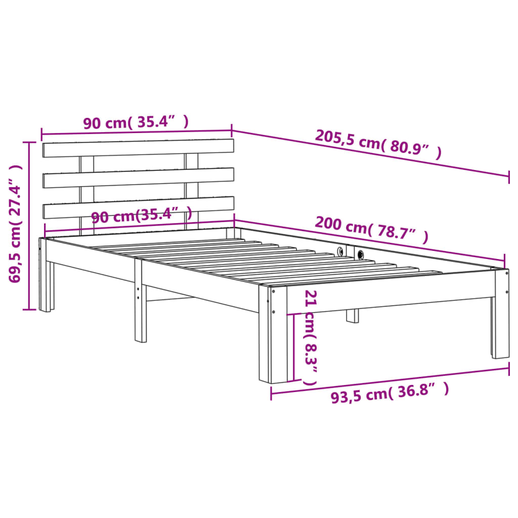 Giroletto con Testiera Marrone Cera 90x200 cm Massello Pino - homemem39