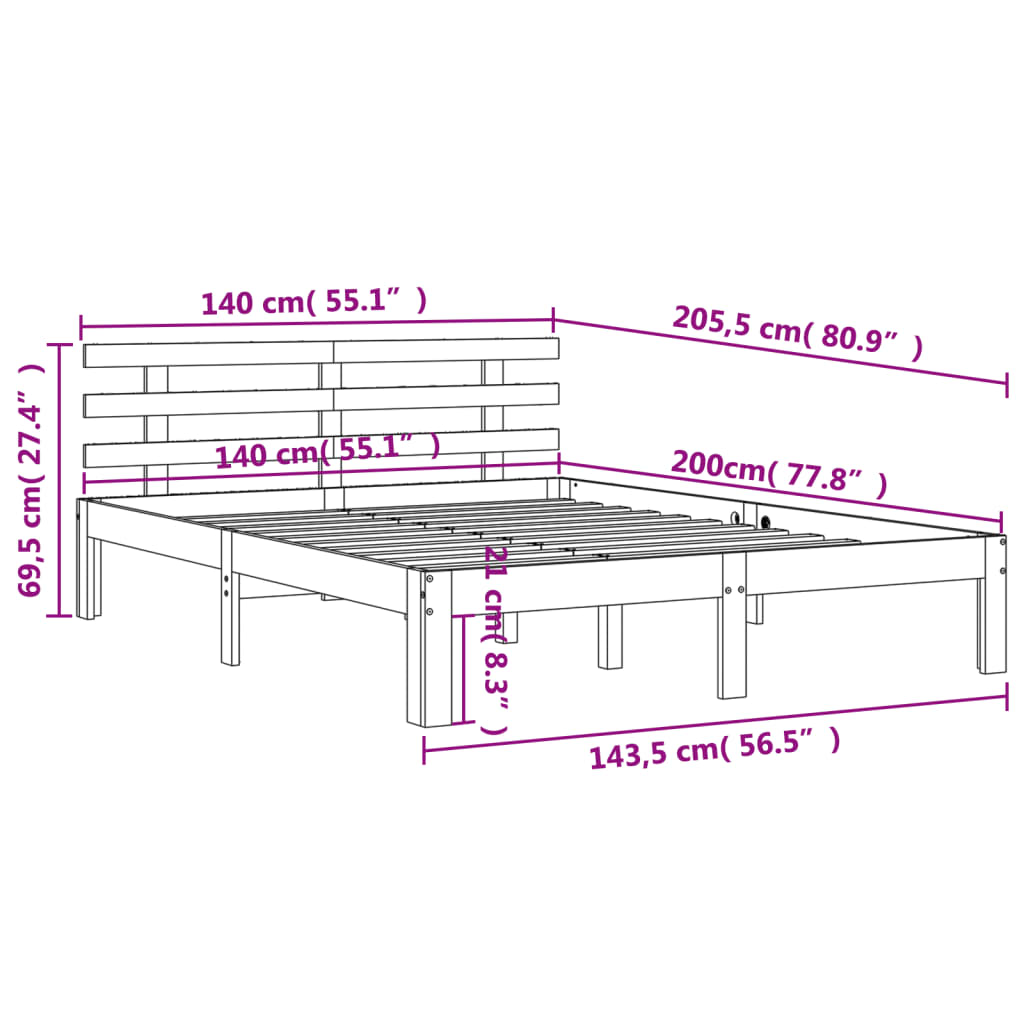 Giroletto con Testiera Marrone Cera 140x200 cm Massello Pino - homemem39