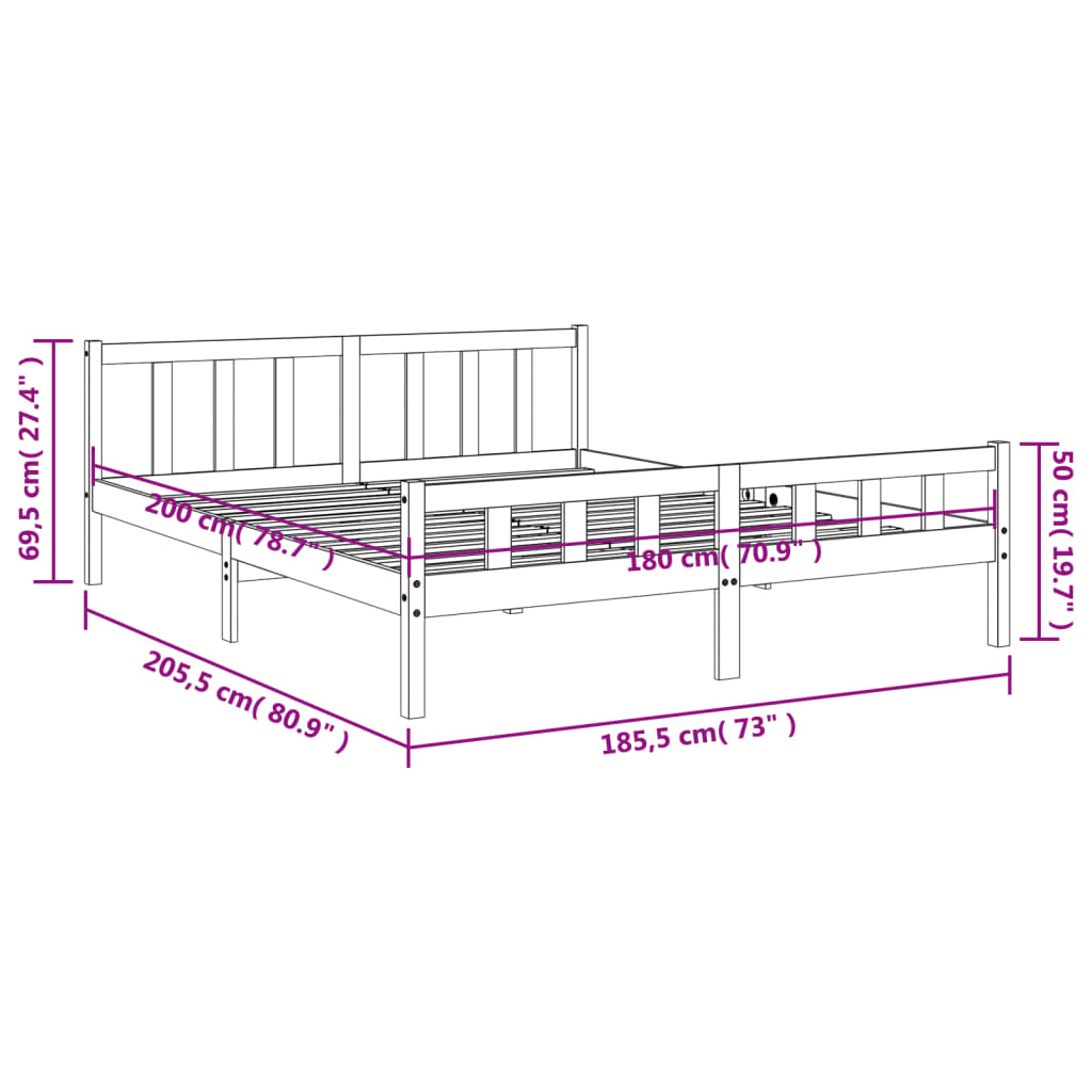 Giroletto con Testiera Marrone Cera 180x200 cm Massello Pino - homemem39